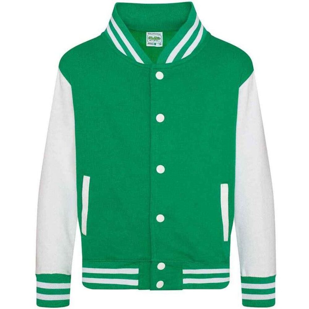 Awdis Childrens/Kids Varsity Jacket / Kelly Green/White